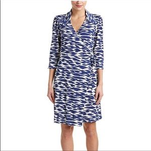 Navy and White Ikat Wrap Dress in EUC
